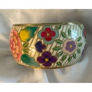 Cloisonné bangle bracelet floral‎ design EUC